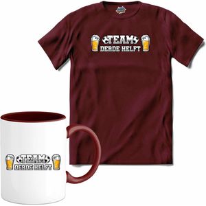 Team derde helft- Oranje elftal WK / EK voetbal kampioenschap - bier feest kleding - grappige zinnen, spreuken en teksten - T-Shirt met mok - Dames - Burgundy - Maat M