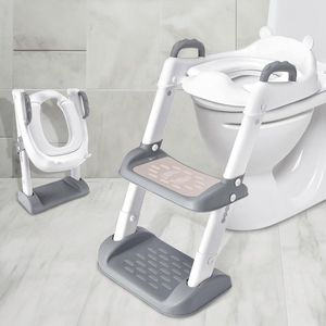 Toiletbril voor kinderen, toiletbril met trap, verstelbare toilettrainer met PU-voering, spat- en antislip, voor jongens en meisjes baby's