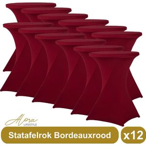 Alora Statafelrok bordeauxrood 80 cm per 12 - Alora tafelrok voor statafel - Statafelhoes - Bruiloft - Cocktailparty - Stretch Rok - Set van 12