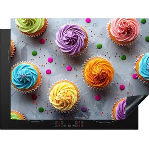 KitchenYeah® Inductie beschermer 70x55 cm - Cupcakes - Kleurrijk - Cupcake - Afdekplaat voor kookplaat - Bescherming inductieplaat mat - Beschermplaat - Beschermmat inductiekookplaat - Keuken accessoires