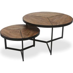 Salontafel set India Magnolia - Rond - 70x70cm - Hoogte 40 cm