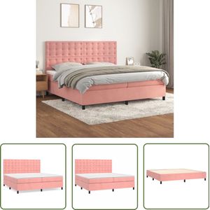 vidaXL Boxspring Fluweel Roze 200x200 cm Boxspringbed - Fluweel Bed - Roze Bed - Tweepersoonsbed - Boxspring