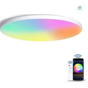 LED Plafondlamp BTM met Bluetooth speaker - Ø 30cm - Wekker en Nachtlamp - Plafonniere - Verlichting kinderkamer, slaapkamer, woonkamer - Plafond lamp kinderen, baby, jongen, meisje - RGB Kinderlamp - Smart lamp met afstandsbediening