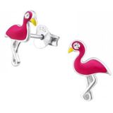 Oorbellen meisje | Zilveren kinderoorbellen | Zilveren oorstekers, flamingo met kristal