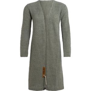 Knit Factory Luna Lang Gebreid Vest Urban Green - Gebreide dames cardigan - Lang vest tot over de knie - Groen damesvest gemaakt uit 30% wol en 70% acryl - 40/42