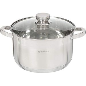 Standaard roestvrijstalen kookpan | inductie pan met glazen deksel | 24 cm 6,5 liter | soeppan noedelpan pastaban | zilver