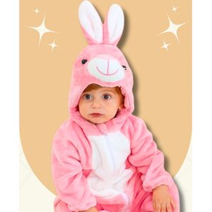 BoefieBoef Konijn Roze Dieren Onesie & Pyjama voor Baby & Dreumes en Peuter tm 18 maanden - Kinder Verkleedkleding - Dieren Kostuum Pak