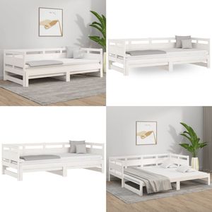 vidaXL Slaapbank uitschuifbaar massief grenenhout wit 2x(90x190) cm - Slaapbank - Slaapbanken - Uitschuifbare Slaapbank - Bedbank