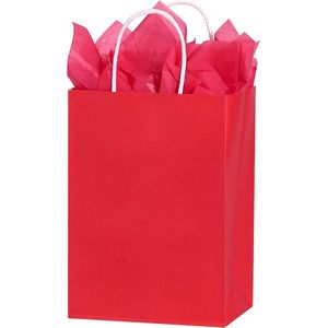 Papieren Draagtassen met Gevlochten Oren - 22x10x28cm - rood - 50 stuks / papieren tassen Kraft Papieren Tasjes Met Handvat/ Cadeautasjes met gedraaid handgrepen/kleine geschenkzakjes ideaal voor verjaardag, bruiloft, babyshower, winkelen, Kerstmis
