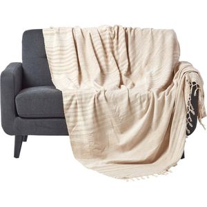 Homescapes Gestreept Chenille Plaid 100% Katoen Beige 150 x 200 cm