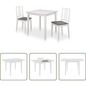 The Living Store Eetset 3-delig - Eettafel (80-120) x 80 x 74 cm - Stoelen 40 x 49 x 88.5 cm - Wit - Grijs