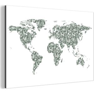 Wanddecoratie Metaal - Aluminium Schilderij Industrieel - Wereldkaart - Tropische Planten - Wit - 180x120 cm - Dibond - Foto op aluminium - Industriële muurdecoratie - Voor de woonkamer/slaapkamer