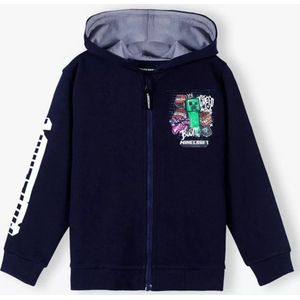 Minecraft Hoodie met Rits - Donkerblauw - met Stylus Pen. Maat 128 cm / 8 jaar.