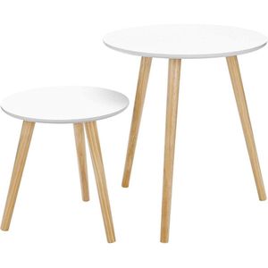 Bijzettafeltjes rond set van 2 hout / Set van 2 salontafels / 50 en 55 cm hoog - Wit