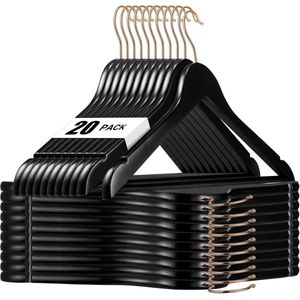 Zwarte houten kledinghangers - 20 stuks - met 360° draaibare haak