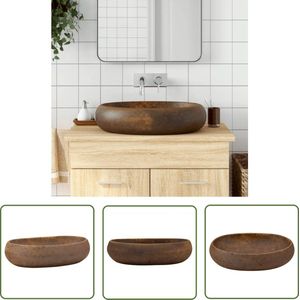 The Living Store Opzetwasbak ovaal 59x40x15 cm keramiek bruin - Opzetwasbak - Wastafel - Keramische Wastafel - Bruine Wastafel - Badkamerspiegel