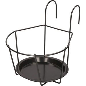 Esschert Design Balkon bloempothouder - bloembak met ophanging - zwart metaal - 22 x 27 x 22 cm - rond