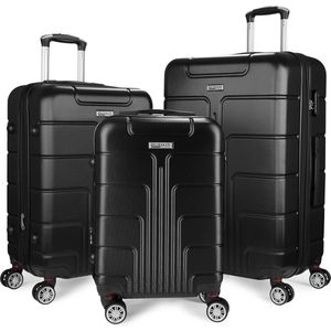 BRUBAKER Hardcase Kofferset Miami - Uitbreidbare Koffers met Cijferslot, 4 Wielen en Handgrepen - 3-delige Reiskofferset met Handbagage - ABS Trolley Koffer (M, L, XL - Zwart)