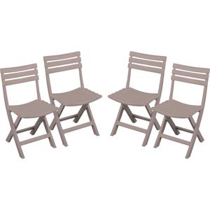 Sunnydays Klapstoel voor buiten/binnen - 4x - beige - 41 x 79 cm - stevig kunststof - Bijzet stoelen