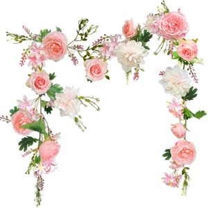 slinger, rozen bloemenwijnstok, kunstbloemen slinger, bloemenkrans voor deur, bruiloft, feest, muur, woondecoratie (roze pioenrozen slinger)
