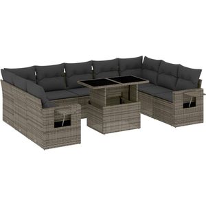 vidaXL 10-delige Loungeset - Poly Rattan - Grijs Loungeset - Setbank - Buitendecoratie - Tuinmeubelen - Loungehoek