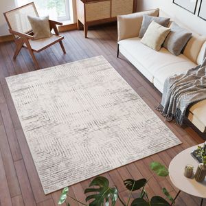 Tapiso Troya Vloerkleed Woonkamer Slaapkamer Beige Lijnen Design Eyecatcher Interieur Stijlvol Woonsfeer Modern Trendy Duurzaam Hoogwaardig Tapijt Maat - 200x300