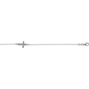 Classics&More armband - zilver - gerodineerd - kruis - zirkonia - anker - 18 cm