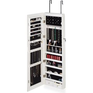 sieradenkast - spiegel - led licht - deur- of wandmontage - hangend - 120x37x9,5 cm - wit
