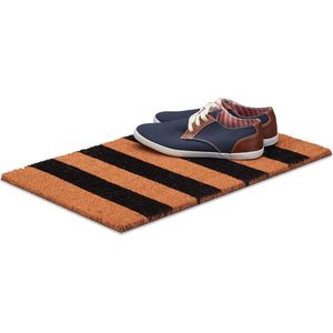 Relaxdays deurmat strepen - kokos - 60 x 40 cm - patroon - antislip - rechthoekig - droogloopmat - bruin-zwart