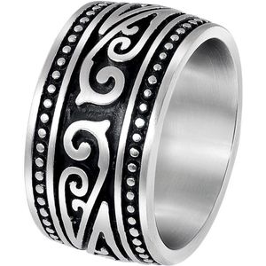 Lucardi Heren Ring mat cloud met zwarte accenten - Ring - Moederdag Cadeautje - Staal - Zilverkleurig
