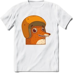 Safety fox T-Shirt Grappig | Dieren vos Kleding Kado Heren / Dames | Animal Skateboard Cadeau shirt - Wit - XXL