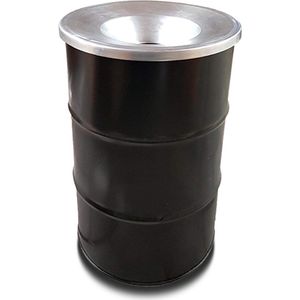BinBin Industriële metalen prullenbak zwart 120 Liter met vlamwerend deksel- brandveilig deksel- Horeca prullenbak