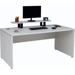 Furni24 Nuvi bureau, 180 cm x 80 cm x 75 cm, grijs decor, bureautafel inclusief monitorstandaard
