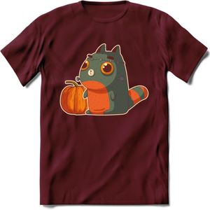 Frankenstein kat T-Shirt Grappig | Dieren katten halloween Kleding Kado Heren / Dames | Animal Skateboard Cadeau shirt - Burgundy - M