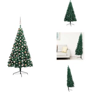 vidaXL Halfronde Kunstkerstboom - Groen - 95 cm Breedte - 48 cm Diepte - LED-verlichting - USB-aansluiting - 340 uiteinden - 150 LEDs - Inclusief standaard - lichtslinger - piek en kerstballen - vidaXL - Decoratieve kerstboom