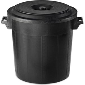 Buitenprullenbak - Afvalbak buiten - Afvalton met deksel - 50 Liter - Zwart