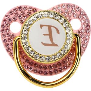 Babyfopspeen bedekt met strass - ergonomisch en flexibel - gouden licht ontwerp - thuisgebruik - Letter E .