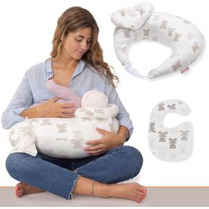 Voedingskussen, ergonomisch voedingskussen, voedingskussenhoes van 100% katoen, wasbaar, met tas en verstelbare riem, klein 45° anti-refluxkussen voor baby's.