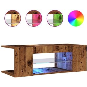vidaXL Tv-meubel met LED 90 cm - Oud Hout Design Tv-meubel - Houten Tv-kast - Vintage Tv-stand - Led Verlichting - Salontafel