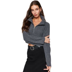 Trendyol Rode Super Crop Gebreide Trui Met Ritssluiting Twoaw24Kz00527