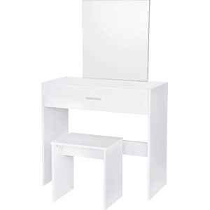 Houten Kaptafel - Met Spiegel en Opbergruimte - Wit - 82x39x75 cm