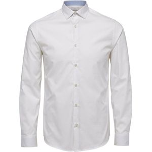 Selected Homme Heren Overhemd Oxford Wit Fijn Geruit Contrast Slim Fit - S