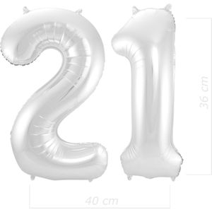 Ballon Cijfer 21 Jaar Zilver 36Cm Verjaardag Feestversiering Met Rietje