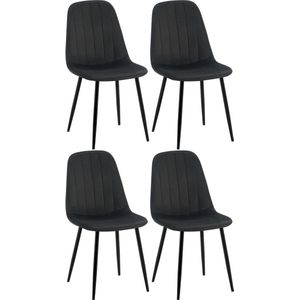 CLP Baxter Set van 4 eetkamerstoelen - Metalen frame - Zonder armleuning - Velvet - Fluweel - zwart