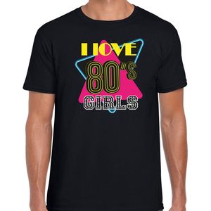 Bellatio Decorations disco verkleed t-shirt heren - jaren 80 feest outfit - I love 80s girls - zwart XXL