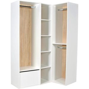 Vente-unique Moduleerbare hoekdressing - L144,5 cm - Wit en naturel - TAMOKA L 144.5 cm x H 205 cm x D 99.5 cm