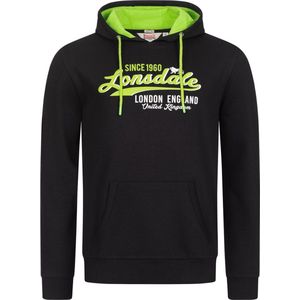 Lonsdale Hoodie Gratwich Kapuzensweatshirt schmale Passform Black/Neon Green-XL