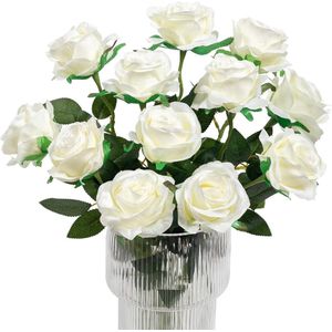 Kunstbloemen Rozen - Realistisch - 12 Stuks - Wit - Zijde