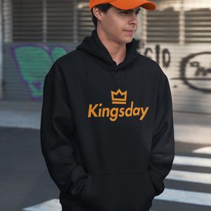 Zwarte Koningsdag Hoodie Kingsday Crown Oranje - Maat 4XL - Uniseks Pasvorm - Oranje Feestkleding