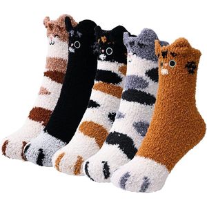 5 paar dierensokken voor dames, schattige kattenpootsokken, bedsokken, slaapsokken, winterwarme sokken, schattige dierenbedsokken, kerstsokken,